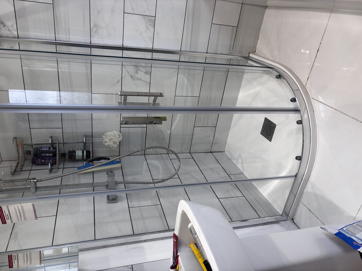 New quadrant enclosure with sliding doors — sealed and secure